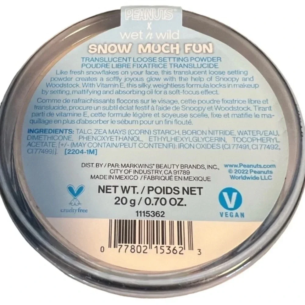 WET N WILD Ltd Edition Peanuts Snow Much Fun Loose Setting Powder NEW NIP NWT
